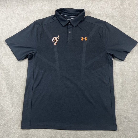 Under Armour Polo Shirt Size Large Mens Black Orange HeatGear Logo Golf — photo 2